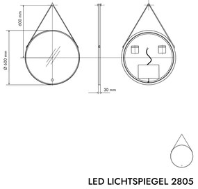 Lustro łazienkowe podświetlane LED 2805 okrągłeAluminium - Przeciwmgielna - Ambilight - Ø 60 cm