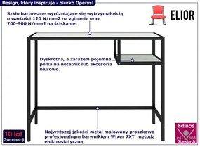 Nowoczesne szklane biurko z półką 100 cm biały marmur - Operys