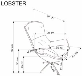 LOBSTER Fotel wypoczynkowy Beżowy Tkanina HAGA Eco skóra Obrotowy 360''