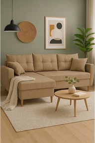 Narożnik z funkcją spania lewostronny  ROMEO L, tkanina Manila 21 beżowa, 234x156x74 cm