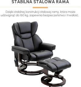HOMCOM Fotel do masażu z podnóżkiem fotel relaksacyjny nachylenie 145° czarny 79 x 82 x 101 cm