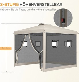 Outsunny Pawilon składany, regulowana wysokość, zasłony z siatki, torba transportowa, stelaż stalowy, 3 x 3 x 3 m, Beżowy