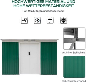 Outsunny domek narzędziowy z drzwiami przesuwnymi jasnozielony stalowy 280x130x172 cm funkcjonalna szopa na narzędzia | Aosom PL
