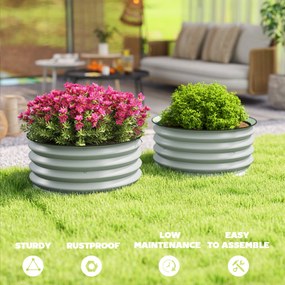 Outsunny Zestaw 2 ocynkowanych donic Ø60 x 30H cm z otwartym dnem na różne rośliny, Zielony