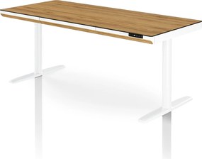 Biurko elektryczne sit-stand z szufladą i ładowarką bezprzewodową Qi białe/złoty dąb, 1600 mm: ELLIS