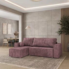 Masseno Narożnik RAVELO z funkcją spania i pojemnikiem na pościel Narozniki L, Rozkładana sofa - Wrzosowy, POSO 130