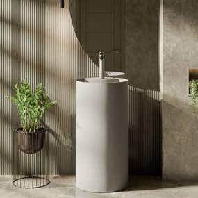 Umywalka z konglomeratu wolnostojąca okrągła szara matowa 87 x 44 cm KALMI GREY MATT z otworem na baterię : Podłączenie syfonu - Do ściany