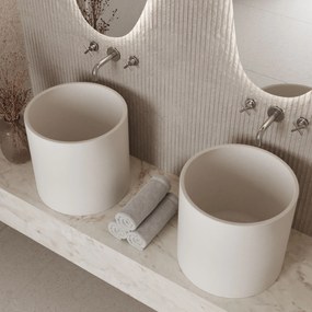 Umywalka betonowa nablatowa okrągła bez otworu na baterię 41 x 40 cm BENE | różne kolory : Kolor - Biały (beton)