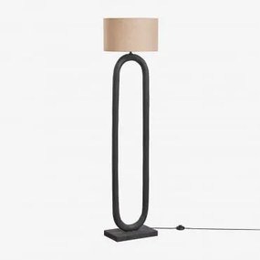Lampa Podłogowa Z Drewna Mango Tyberia Nizina Czarna & Linen Brown Sand Azoia - Sklum
