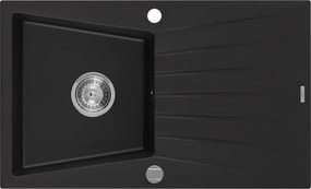 Mexen Cesar zlewozmywak granitowy 1-komorowy z ociekaczem 775 x 470 mm, czarny, syfon chrom - 6514771010-77