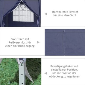 Outsunny Składany pawilon 6 x 3 m, odłączne boczne ściany, duże okna, drzwi z zamkiem błyskawicznym, rama stalowa, niebieski