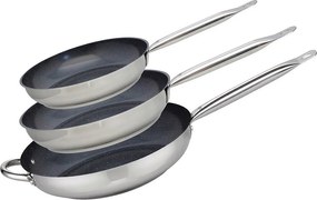 Zestaw 3 patelni ze stali nierdzewnej 18/10 ELODUR® Profi Therm Platinum Ø24-28-32 cm bez PFAS, na wszystkie rodzaje kuchenek, indukcja