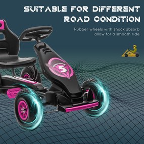 HOMCOM Gokart dla dzieci z pedałami, regulowanym siedzeniem, do użytku wewnątrz i na zewnątrz, od 5 lat, Czarny + Różowy, 121 x 58 x 61 cm