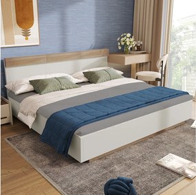 Łóżko dla dorosłych 180 x 200 cm z zagłówkiem – białe drewno – materac nie jest wliczony w cenę