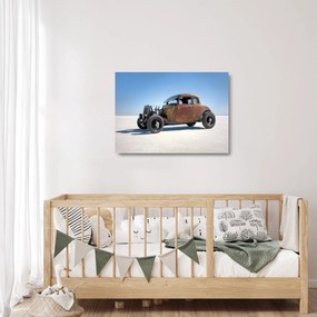 Obraz na szkle samochodu na pustyni (70x50 cm)