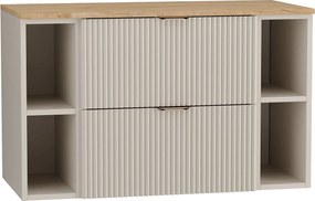 Kaszmirowy Zestaw Łazienkowy 100cm Szafka Blat Orzech Regały Ryflowane Fronty