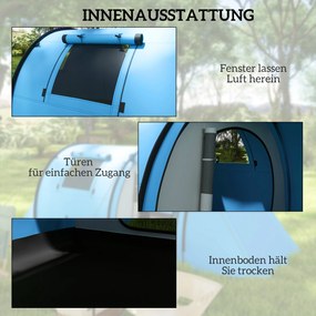 Outsunny Namiot kempingowy dla 3-4 osób, stabilny, wodoodporny, namiot rodzinny z sypialnią i salonem, 3000 mm słupa wody, błękitny | Aosom PL