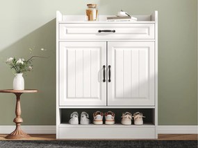 Szafa na buty 75x36x20.5 cm - z regulowanymi półkami - z 1 szufladą i 2 drzwiami - Biały