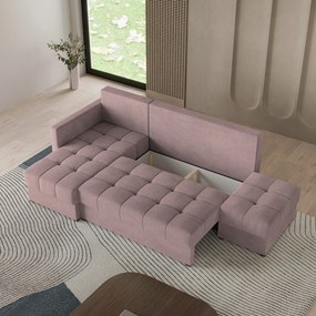 Masseno Narożnik LUMARI z funkcją spania i pojemnikiem na pościel Narozniki L, Rozkładana sofa - Pudrowy róż, KRONOS 27