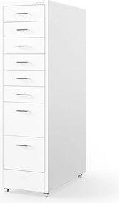 Szafka kartotekowa na kółkach, metalowa, 8 szuflad, na dokumenty, biała, 300x1100x600 mm: SARA V8