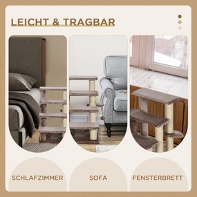 PawHut Drabinka z Drapakiem dla Zwierząt, 4-stopniowa, dla Zwierząt do 5 kg, 60x40x64cm, Brązowy