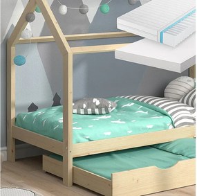 Łóżko domowe naturalne drewno 208x96x148 wiki