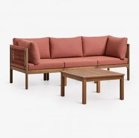 Zestaw Ogrodowy Z Modułową Sofą 3-częściową Z Podłokietnikami I Stolikiem Kawowym Z Drewna Akacjowego Branson Terakota – Brąz Akacjowy - Sklum
