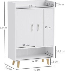 HOMCOM Nowoczesna biała szafka na buty z drzwiami i półkami, idealna do korytarza, 60 x 30 x 92 cm