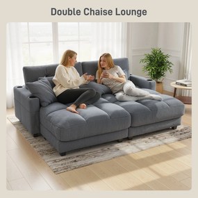 HOMCOM Sofa-łóżko z poduszką, piankowe, rozkładane, uchwyt na kubek, szary