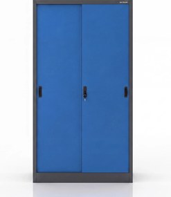 Biurowa szafa metalowa z drzwiami przesuwnymi antracytowo-niebieska: KUBA 900 x 1850 x 400 mm