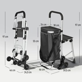 HOMCOM wózek na zakupy, torba Oxford 40 l, design 3 kół, rama aluminiowa, siedzisko, ciemnoszary | Aosom PL