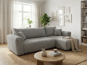 Jasnoszara rozkładana narożna sofa SORELA CORD, dwustronna + 2 poduszki gratis