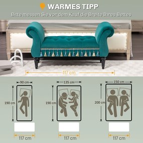 HOMCOM Tapicerowana ławka, Ławka w stylu vintage, do 150 kg, 117x40x58 cm, Zielony