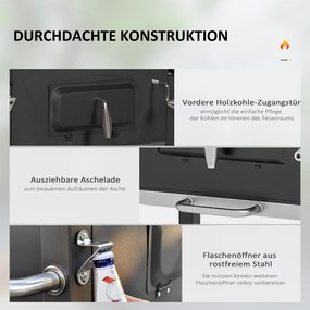 Outsunny Grill węglowy Smoker BBQ-Smoker, 1 półka, 1 uchwyt na ręcznik, 2 ruszty grillowe, 113 cm x 65 cm x 108 cm, Czarny