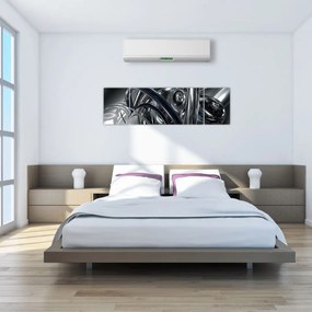 Obraz szarej abstrakcji z niebieskim (170x50 cm)