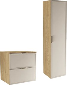 Zestaw do Łazienki 60cm Szafka z Blatem Słupek Fronty Ramka Dąb Cremona / Kaszmir Roma