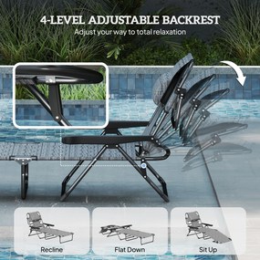 Outsunny Leżak ogrodowy Relax, składany, odporny na warunki atmosferyczne, 194 cm x 72 cm x 31 cm, Czarny + Szary