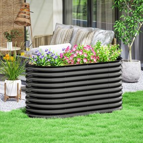 Outsunny Skrzynia na kwiaty, metalowa doniczka z bezpiecznymi krawędziami i rękawicami, otwarte dno, 160S x 80G x 80W cm, Ciemnoszary