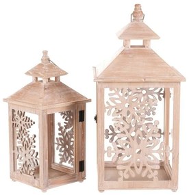 Zestaw latarni drewnianych Płatki śniegu 2 szt., naturalny