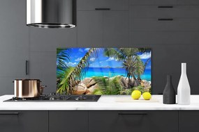 Panel Szklany do Kuchni Liście Na Tle Skał