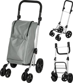 HOMCOM Wózek na zakupy, torba 46L, składany wózek z torbą chłodzącą, regulowany uchwyt, rama aluminiowa, Szary