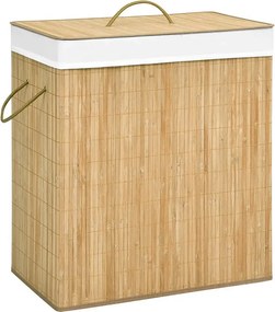 Kosz na pranie z 2 sekcjami, 100 l, bambus.