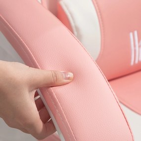 HOMCOM Fotel gamingowy z uszami kota, regulowane oparcie, wysuwany podnóżek, do 120 kg, Różowy/Biały