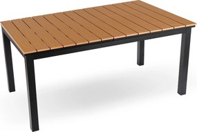 Zestaw Mebli Ogrodowych Stół ARGOS 140-180 cm Dąb/Czarny i 6x Fotel FRESNO Czarny Technorattan Nowoczesny