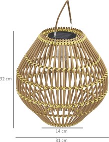 Outsunny Lampa solarna z rattanu do ogrodu Wodoodporna z czujnikiem światła Design bębna Stal żółta | Aosom PL