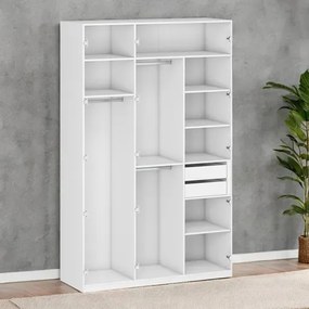 Biały korpus szafy z półkami i drążkami 150 cm M6-E57