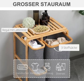 HOMCOM Kosz na Pranie z Bambusa 3 Wyjmowane Kosze Naturalny Szary 50x32x697cm | Aosom PL