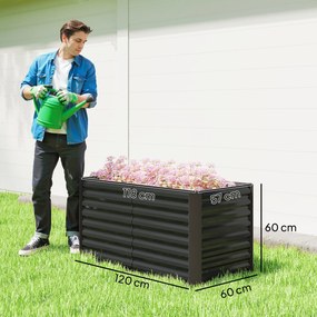 Outsunny Zestaw 2 wysokich grządek, Skrzynia Uprawna, Extra Głęboka, Metal, 120 x 60 x 60 cm, Ciemnoszary