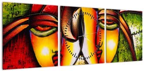 Obraz - Obraz olejny, abstrakcyjne twarze (z zegarem) (90x30 cm)