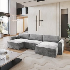 Masseno Narożnik FENTO z funkcją spania i pojemnikiem na pościel Narozniki U, Rozkładana sofa - Jasnoszary, MONOLITH 84